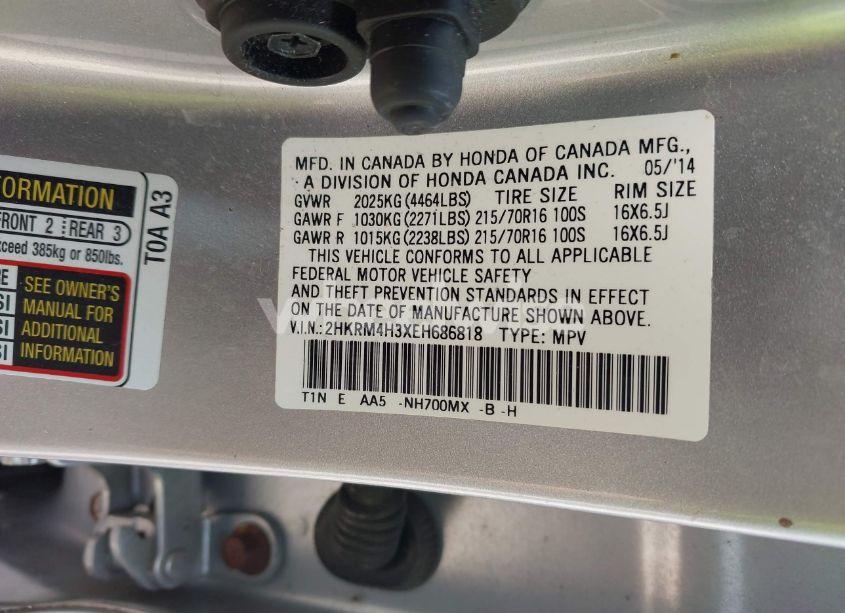 Photo 9 of 2014 Honda Cr-v LX (VIN 2HKRM4H3XEH686818)