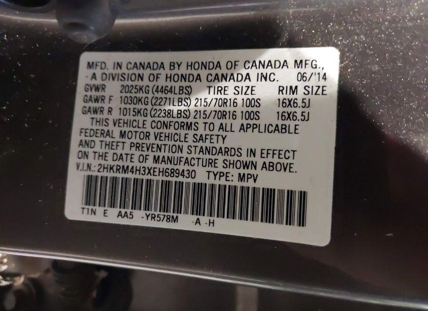 Photo 9 of 2014 Honda Cr-v LX (VIN 2HKRM4H3XEH689430)