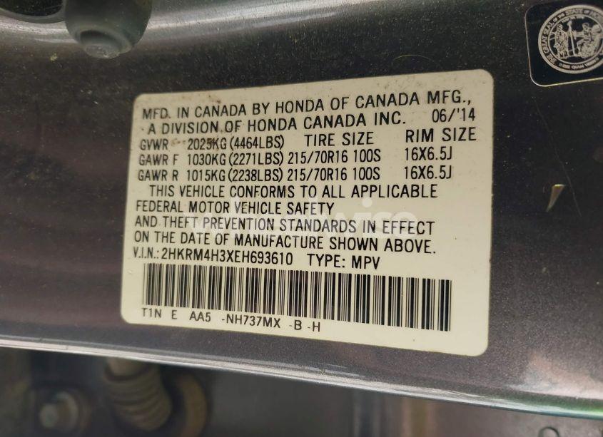 Photo 9 of 2014 Honda Cr-v LX (VIN 2HKRM4H3XEH693610)