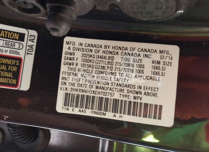 Photo 9 of 2014 Honda Cr-v LX (VIN 2HKRM4H3XEH702757)