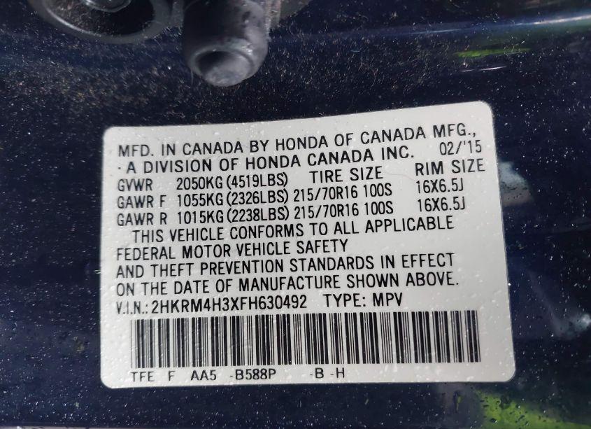 Photo 9 of 2015 Honda Cr-v LX (VIN 2HKRM4H3XFH630492)