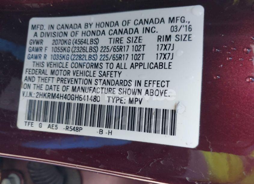 Photo 9 of 2016 Honda Cr-v SE (VIN 2HKRM4H40GH641480)