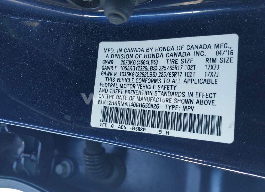 Photo 9 of 2016 Honda Cr-v SE (VIN 2HKRM4H40GH650826)