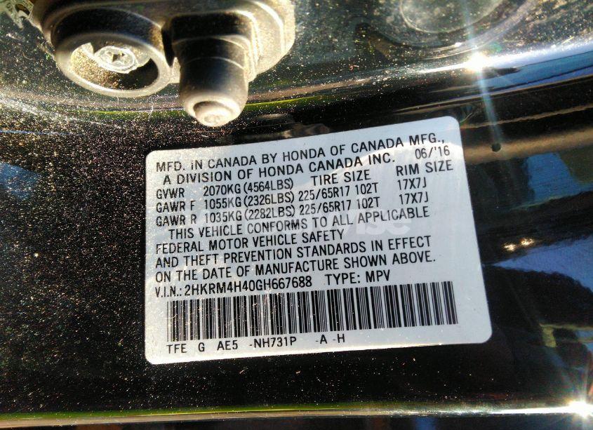 Photo 9 of 2016 Honda Cr-v SE (VIN 2HKRM4H40GH667688)