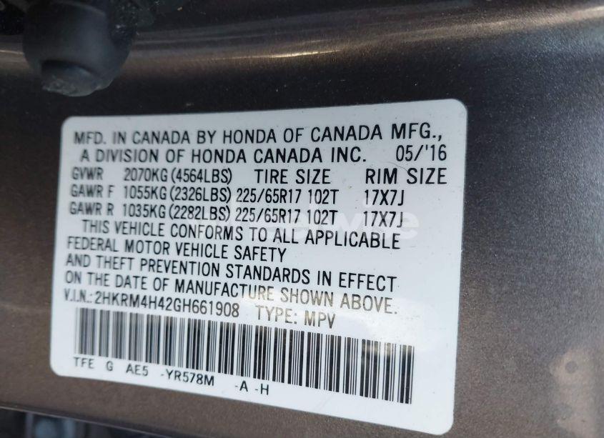 Photo 9 of 2016 Honda Cr-v SE (VIN 2HKRM4H42GH661908)