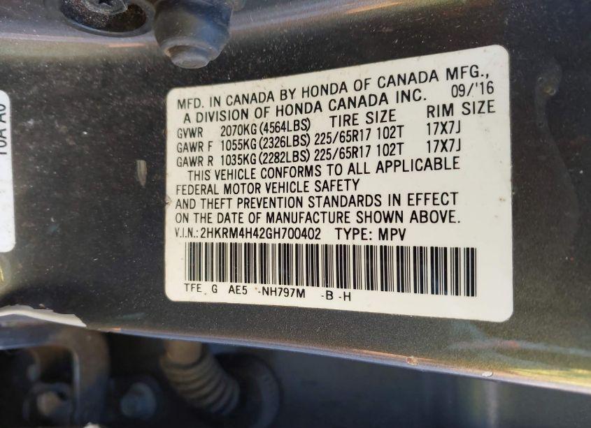 Photo 9 of 2016 Honda Cr-v SE (VIN 2HKRM4H42GH700402)