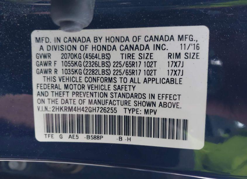 Photo 9 of 2016 Honda Cr-v SE (VIN 2HKRM4H42GH726255)