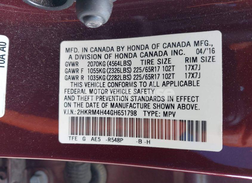 Photo 9 of 2016 Honda Cr-v SE (VIN 2HKRM4H44GH651798)