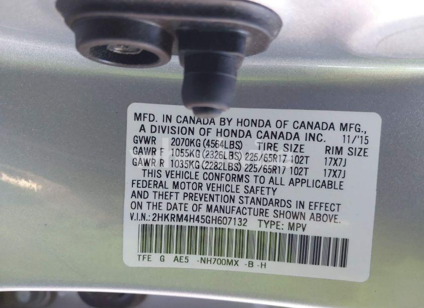 Photo 9 of 2016 Honda Cr-v SE (VIN 2HKRM4H45GH607132)