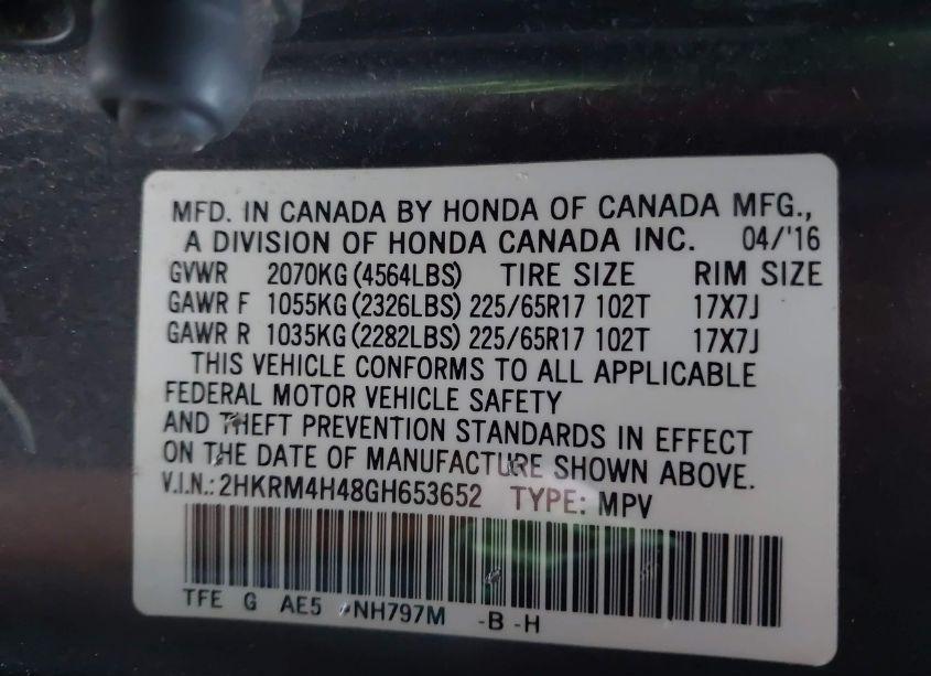 Photo 9 of 2016 Honda Cr-v SE (VIN 2HKRM4H48GH653652)