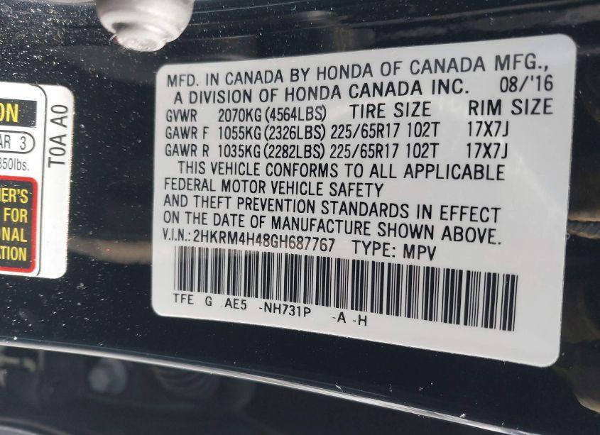 Photo 9 of 2016 Honda Cr-v SE (VIN 2HKRM4H48GH687767)