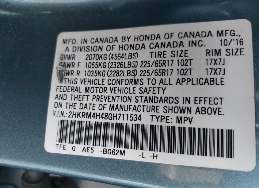 Photo 9 of 2016 Honda Cr-v SE (VIN 2HKRM4H48GH711534)