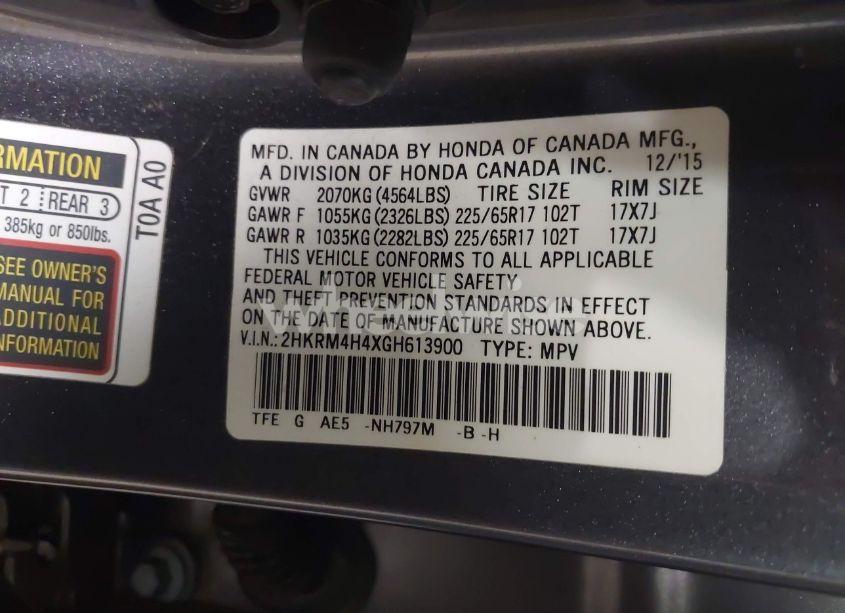 Photo 9 of 2016 Honda Cr-v SE (VIN 2HKRM4H4XGH613900)