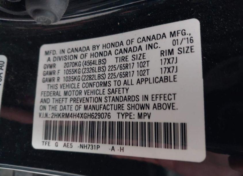 Photo 9 of 2016 Honda Cr-v SE (VIN 2HKRM4H4XGH629076)