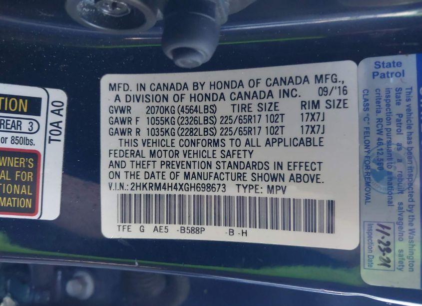 Photo 9 of 2016 Honda Cr-v SE (VIN 2HKRM4H4XGH698673)