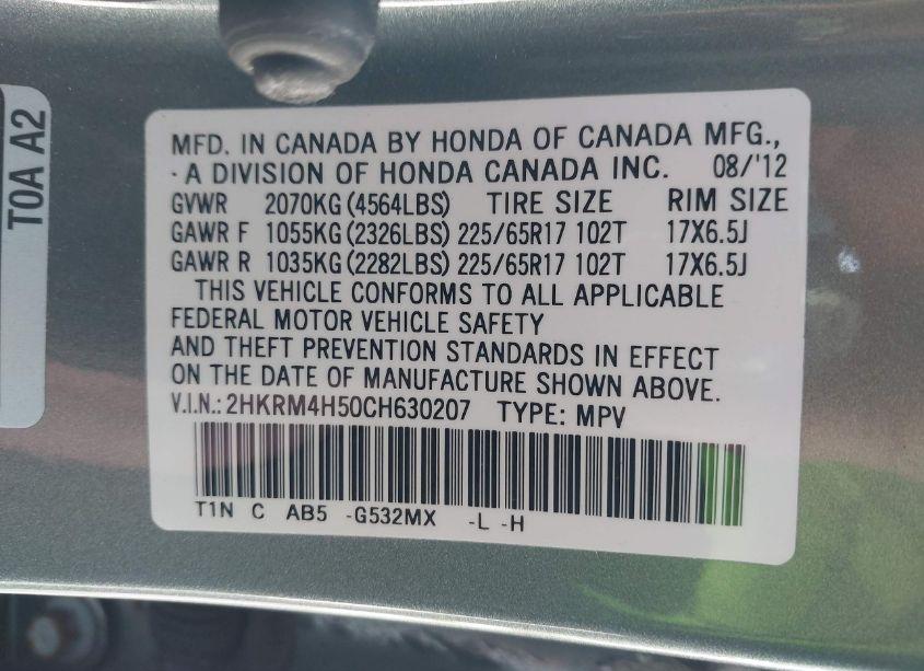 Photo 9 of 2012 Honda Cr-v EX (VIN 2HKRM4H50CH630207)