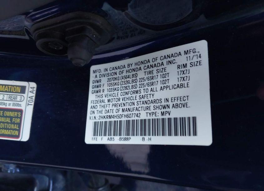 Photo 9 of 2015 Honda Cr-v EX (VIN 2HKRM4H50FH607742)