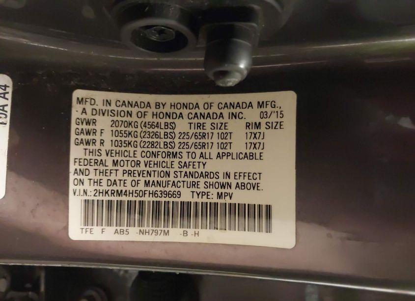 Photo 9 of 2015 Honda Cr-v EX (VIN 2HKRM4H50FH639669)