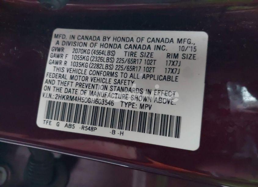 Photo 9 of 2016 Honda Cr-v EX (VIN 2HKRM4H50GH603546)