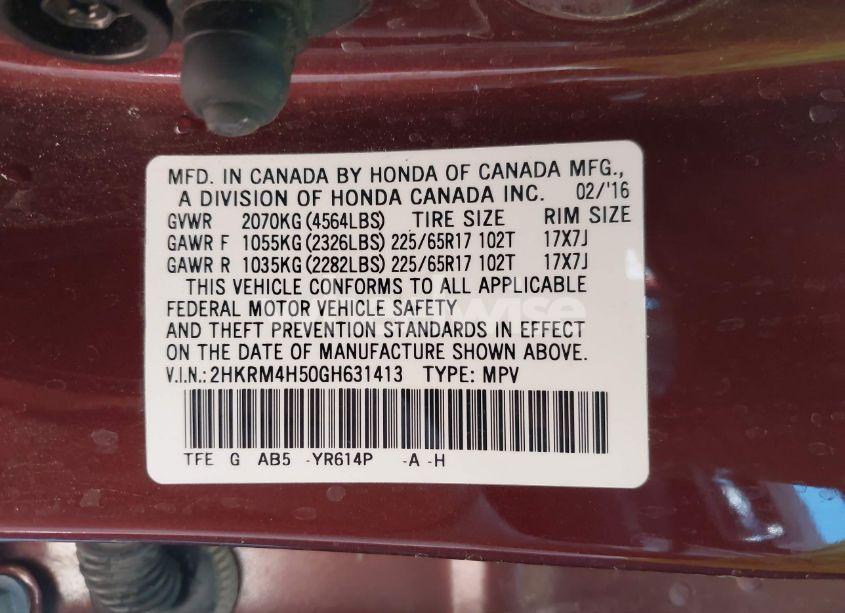 Photo 9 of 2016 Honda Cr-v EX (VIN 2HKRM4H50GH631413)