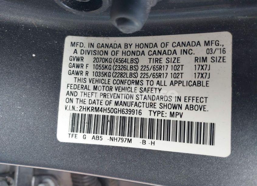 Photo 9 of 2016 Honda Cr-v EX (VIN 2HKRM4H50GH639916)