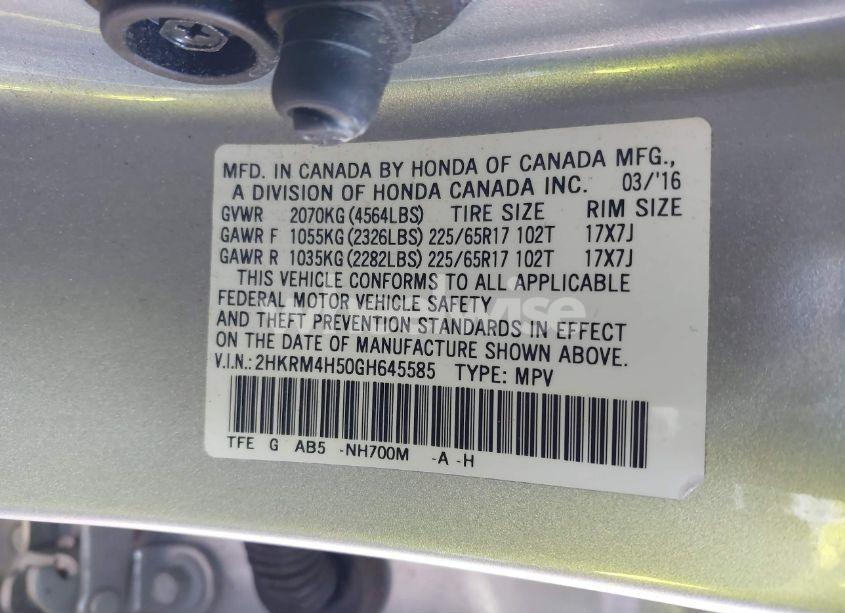 Photo 9 of 2016 Honda Cr-v EX (VIN 2HKRM4H50GH645585)