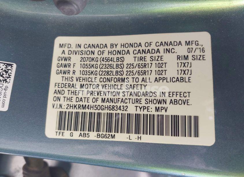 Photo 9 of 2016 Honda Cr-v EX (VIN 2HKRM4H50GH683432)