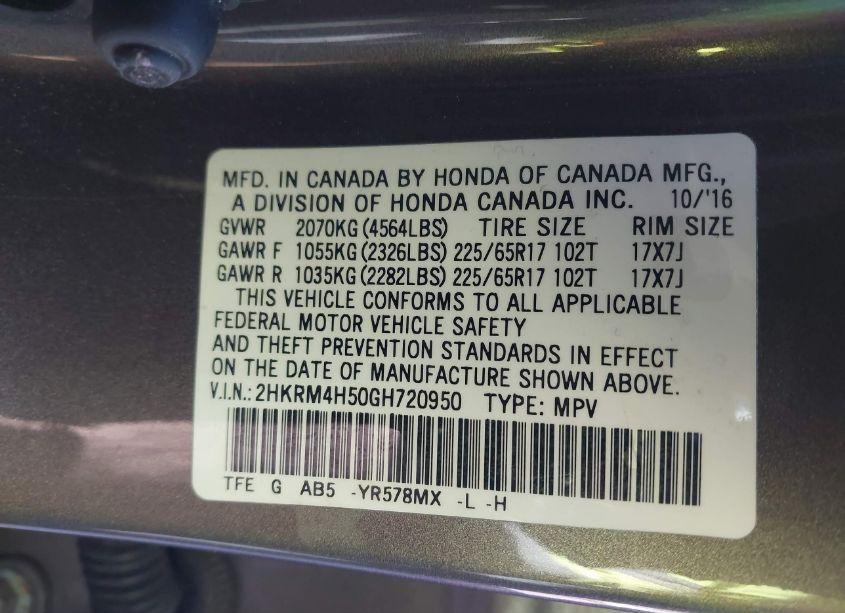 Photo 9 of 2016 Honda Cr-v EX (VIN 2HKRM4H50GH720950)