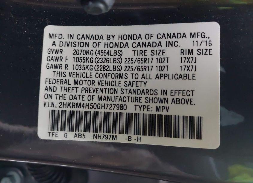 Photo 9 of 2016 Honda Cr-v EX (VIN 2HKRM4H50GH727980)