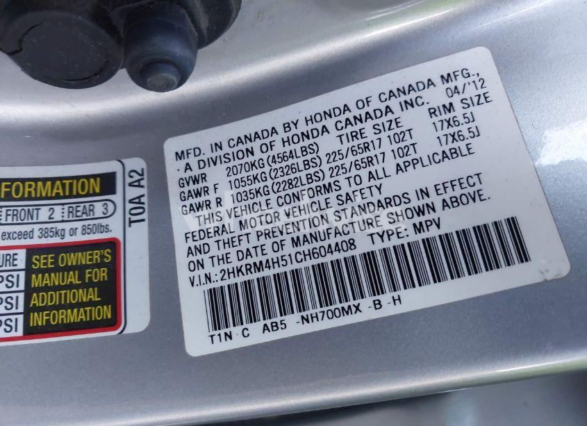 Photo 9 of 2012 Honda Cr-v EX (VIN 2HKRM4H51CH604408)