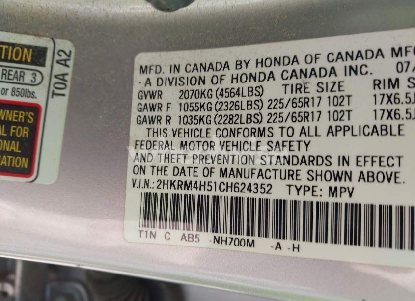 Photo 9 of 2012 Honda Cr-v EX (VIN 2HKRM4H51CH624352)