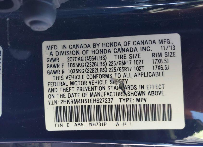 Photo 9 of 2014 Honda Cr-v EX (VIN 2HKRM4H51EH627237)