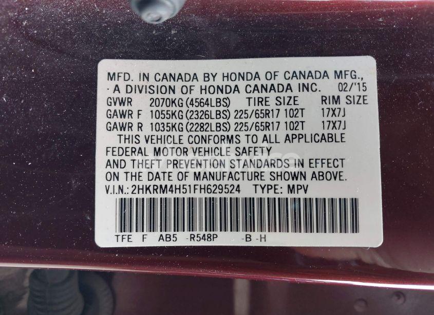 Photo 9 of 2015 Honda Cr-v EX (VIN 2HKRM4H51FH629524)