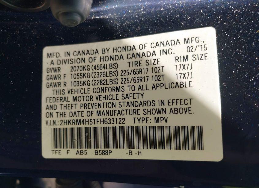 Photo 9 of 2015 Honda Cr-v EX (VIN 2HKRM4H51FH633122)