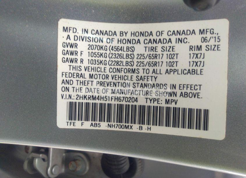 Photo 9 of 2015 Honda Cr-v EX (VIN 2HKRM4H51FH670204)