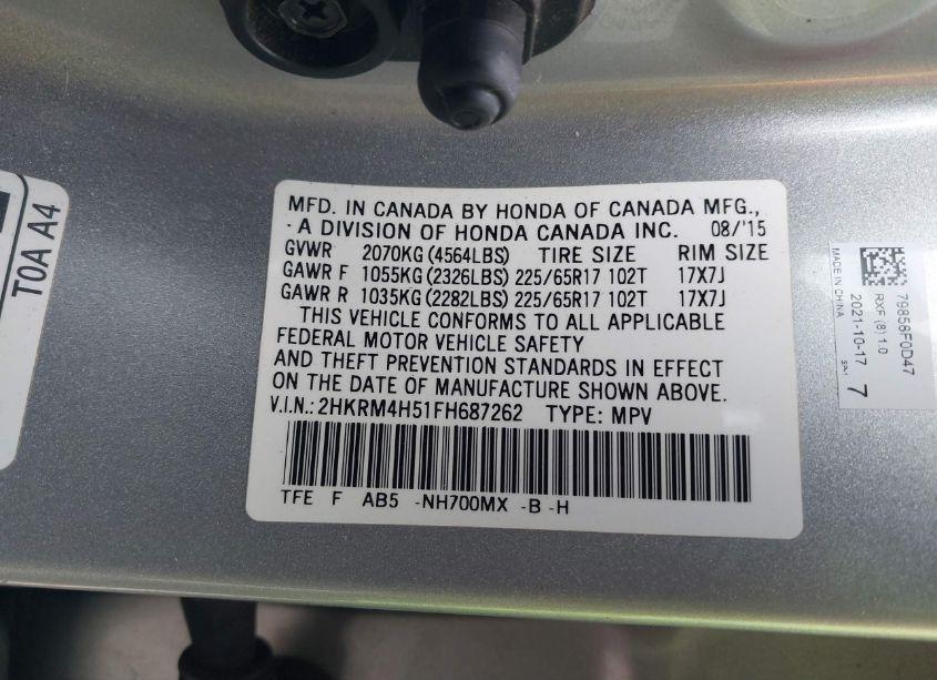 Photo 9 of 2015 Honda Cr-v EX (VIN 2HKRM4H51FH687262)