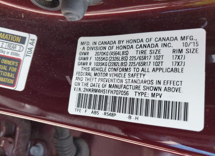 Photo 9 of 2015 Honda Cr-v EX (VIN 2HKRM4H51FH707056)