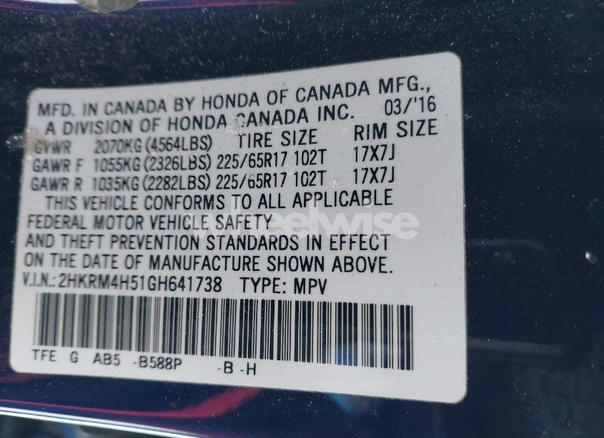 Photo 9 of 2016 Honda Cr-v EX (VIN 2HKRM4H51GH641738)