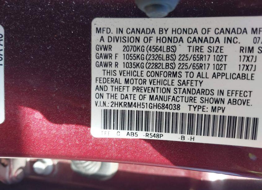Photo 9 of 2016 Honda Cr-v EX (VIN 2HKRM4H51GH684038)