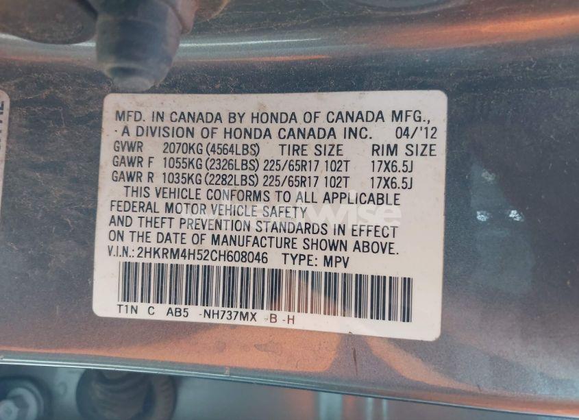 Photo 9 of 2012 Honda Cr-v EX (VIN 2HKRM4H52CH608046)