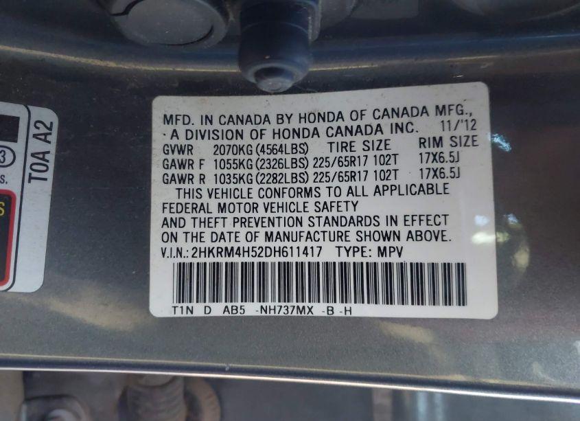 Photo 9 of 2013 Honda Cr-v EX (VIN 2HKRM4H52DH611417)