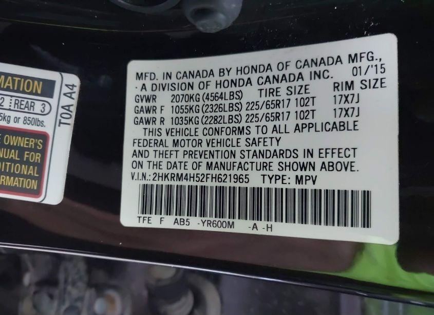 Photo 9 of 2015 Honda Cr-v EX (VIN 2HKRM4H52FH621965)