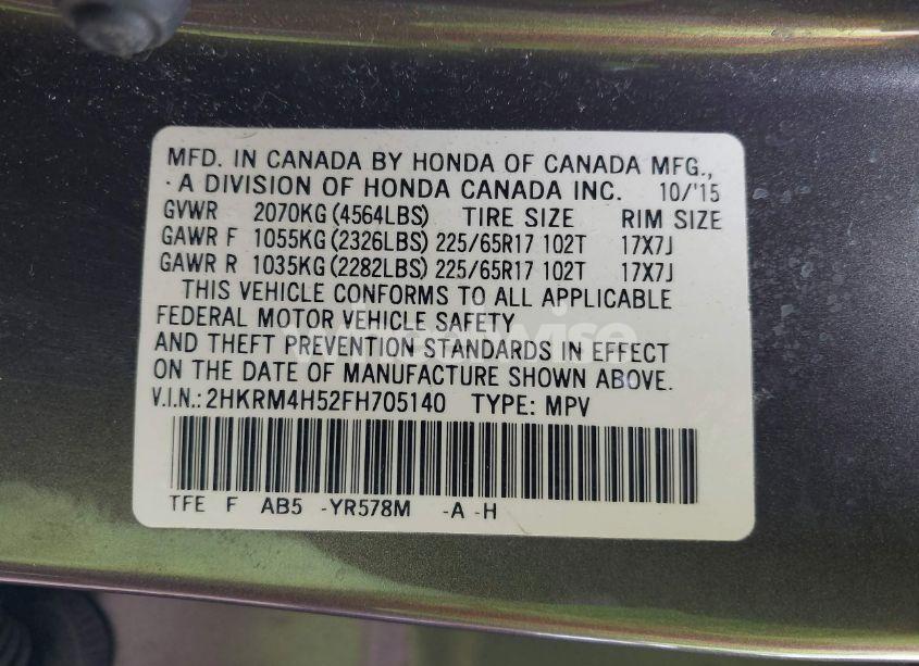 Photo 9 of 2015 Honda Cr-v EX (VIN 2HKRM4H52FH705140)