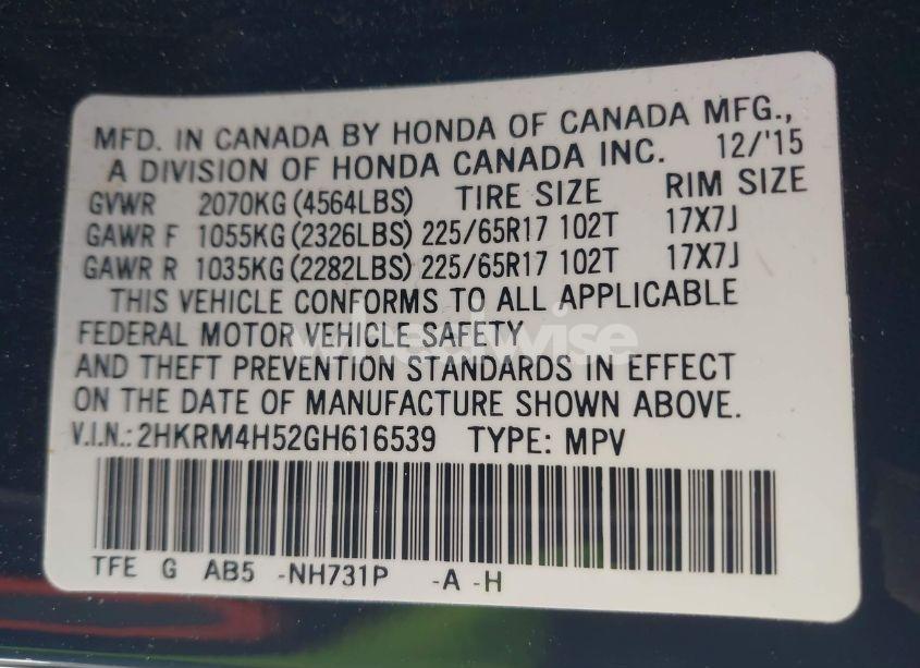 Photo 9 of 2016 Honda Cr-v EX (VIN 2HKRM4H52GH616539)