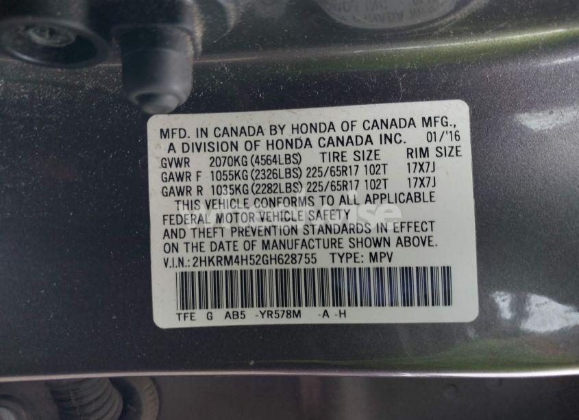 Photo 9 of 2016 Honda Cr-v EX (VIN 2HKRM4H52GH628755)