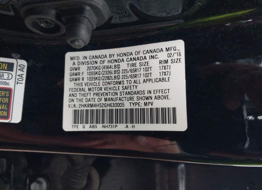 Photo 9 of 2016 Honda Cr-v EX (VIN 2HKRM4H52GH630005)