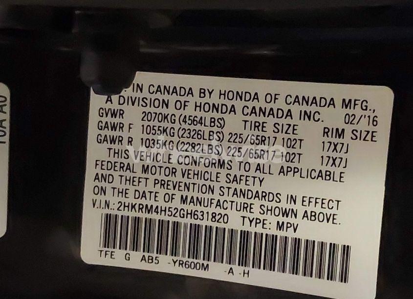 Photo 9 of 2016 Honda Cr-v EX (VIN 2HKRM4H52GH631820)