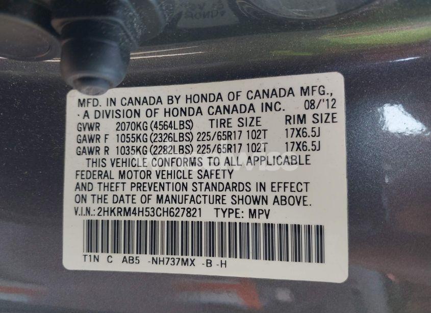 Photo 9 of 2012 Honda Cr-v EX (VIN 2HKRM4H53CH627821)