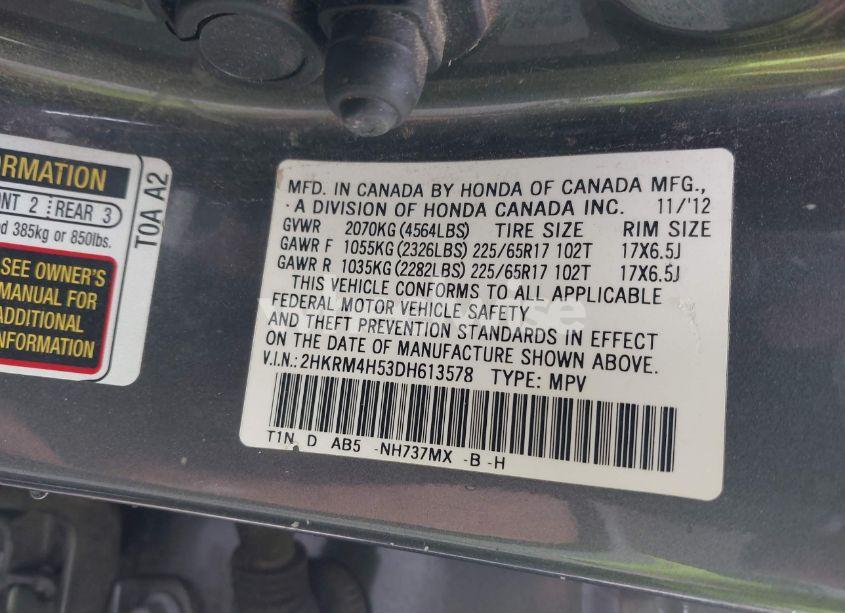 Photo 9 of 2013 Honda Cr-v EX (VIN 2HKRM4H53DH613578)