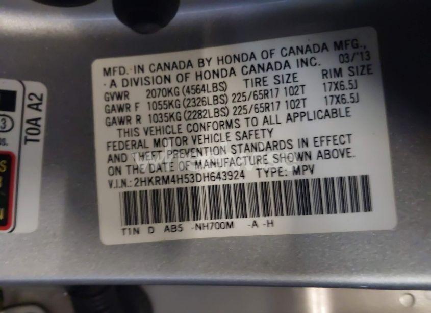 Photo 9 of 2013 Honda Cr-v EX (VIN 2HKRM4H53DH643924)